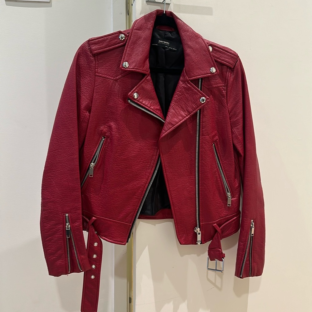 Zara faux leather jacket dark red size XS